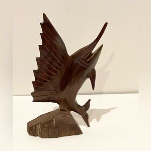 Hand Carved Wood Sailfish/Marlin/Swordfish Sculpture Dark Wood